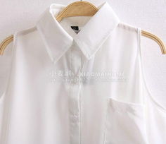 夏日衣橱新宠 纯色欧美风露肩翻领雪纺衬衫